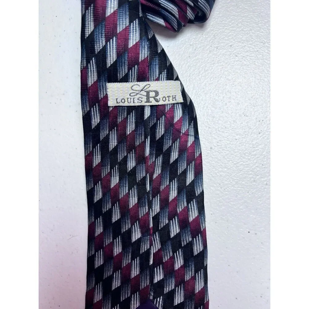 Louis Roth Geometric Tie‎ 100 % Silk Blue Red 4” Wide